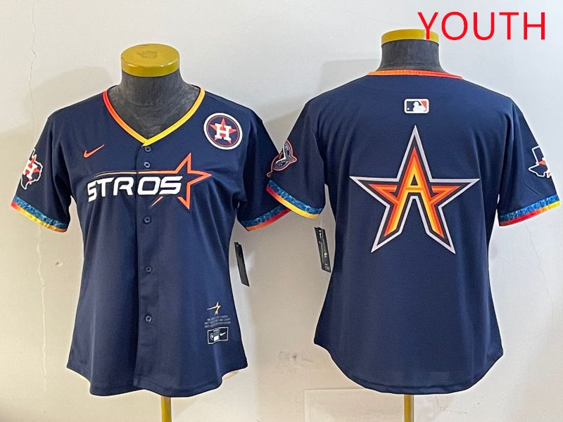 Youth Houston Astros Blank Drak Blue Fourth generation Joint Name 2025 Nike MLB Jersey style 5